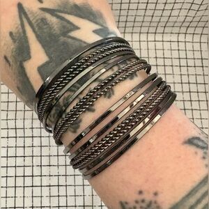 Metallic Bangle Bracelet Gunmetal Silver Goth Jewelry